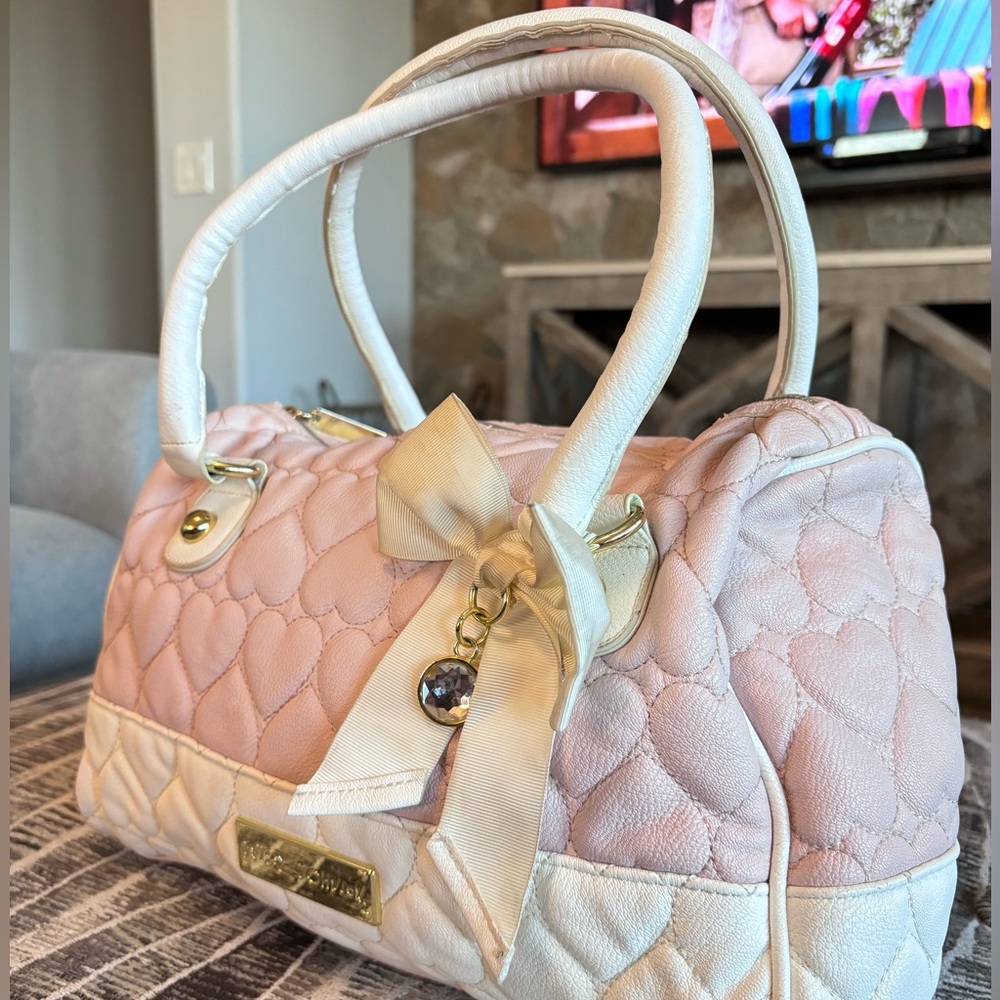 Betsey Johnson Pink and White Quilted Heart Bag